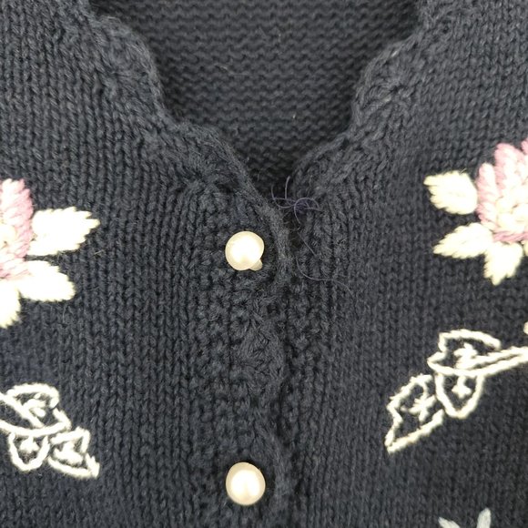Vintage Huntington Ridge Floral Embroidered Button Up Cardigan Navy Cottagecore - Picture 5 of 7